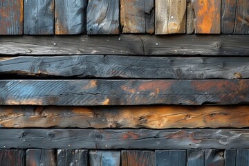 Textured and weathered wooden wall with a rustic and grunge design, showcasing the aged and vintage charm of the surface.
