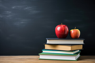 Back to school concept, stacked books and apple design on the table. Generative ai