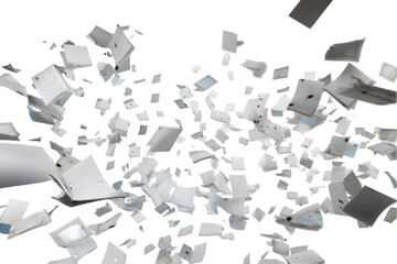 Falling Papers isolated on white background. Generative AI.
