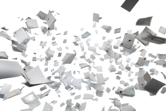 Falling Papers isolated on white background. Generative AI.