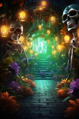 Fototapeta premium Background with empty text space frame for day of the dead celebration party poster