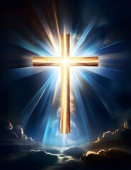 Heavenly Radiance Symbolic Light of Divinity, Truth, and Spiritual Enlightenment. Cross-shaped beams showering love and grace, blessing the world with divine illumination.