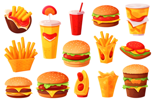 Fast food 3d cartoon vector icon set isolated on white background. Generative AI. - Powered by Adobe