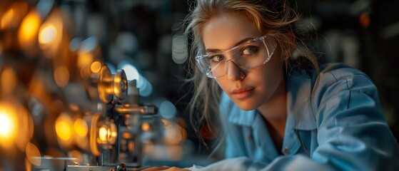 A Girl Working In A Technology Laboratory. Illustration On The Theme Of Science And Technology, Experiences And Professions. Generative AI	
 - obrazy, fototapety, plakaty