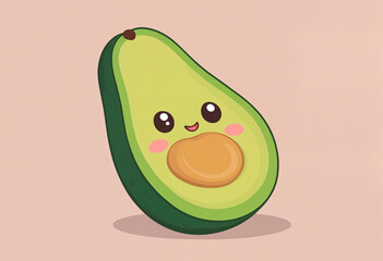 A vibrant cartoon avocado with a happy face smiles brightly as it sits on a kitchen counter.