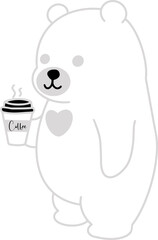 adorable bear holding a coffee cup for decorate cafe,sticker, hand draw