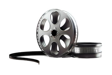 Film reel and strip movie as cinema production concept isolated on white background. Generative AI.