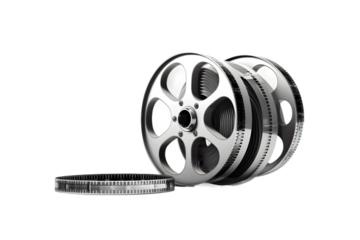 Film reel and strip movie as cinema production concept isolated on white background. Generative AI.