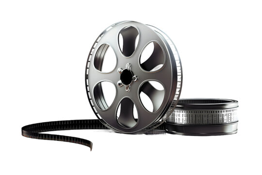 Film reel and strip movie as cinema production concept isolated on white background. Generative AI.