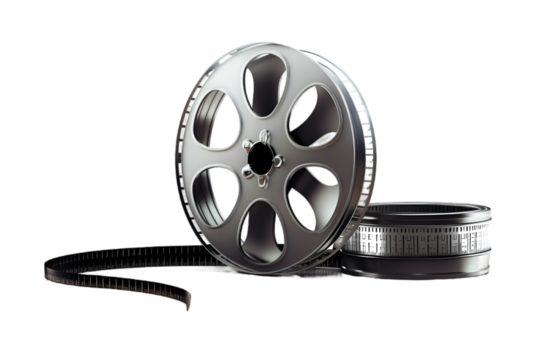 Film reel and strip movie as cinema production concept isolated on white background. Generative AI.