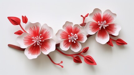 Stylized Cherry Blossom Duo on White - Spring's Artful Bloom Generative AI