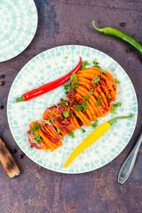 Baked pumpkin with bacon.