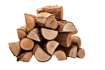 Firewood stack isolated on white background. Generative AI.