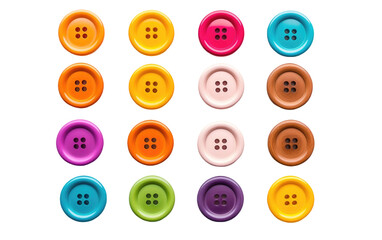 variety buttons colorful on white or PNG transparent background.