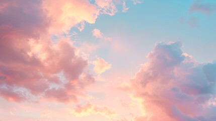 Soft pastel clouds during sunset, casting a warm and dreamy atmosphere, perfect for a whimsical website backdrop