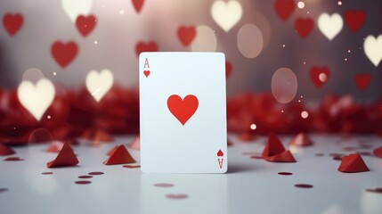 Ace of Hearts Card with Romantic Heart Confetti