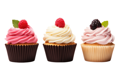 cupcakes looks icecreams three in number on white or PNG transparent background.