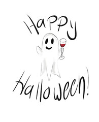 Halloween ghost red wine isolated on white background