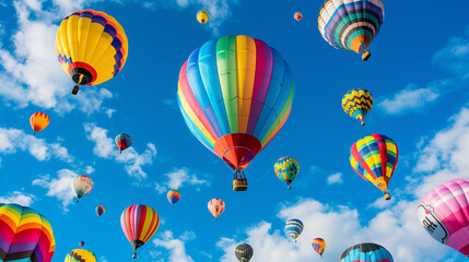 Obraz premium A collage of colorful hot air balloons against a blue sky, adding a sense of joy and vibrancy to your website background