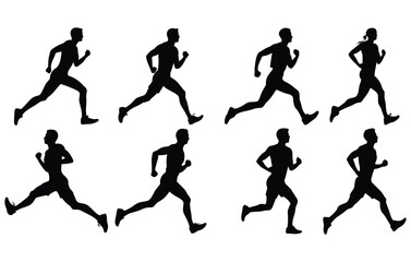 Run. Running men and women, vector set of isolated silhouettes