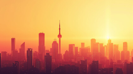 A minimalistic city skyline at dawn, featuring warm tones, suitable for a sophisticated and urban website background