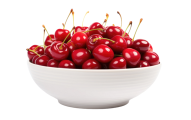 cherries fresh in bowl on white or PNG transparent background.