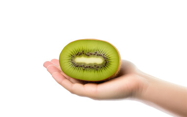 kiwi fruit slide in hand on white or PNG transparent background.