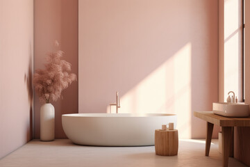 Blush color minimal design luxury decorated bathroom interior