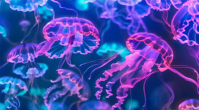 neon lit jellyfish pattern background, vibrant, stunning