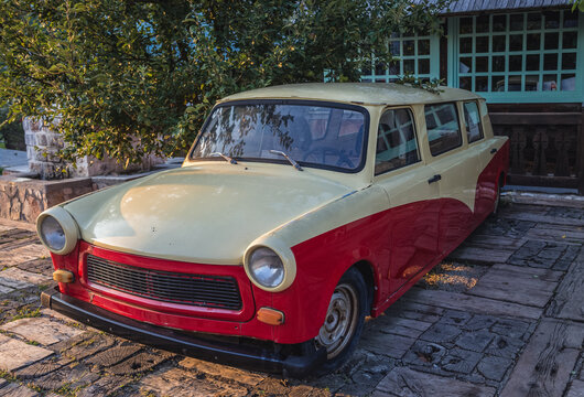Kustendorf, Serbia - August 28, 2015: Trabant limousine car in Kustendorf village, also called Drvengrad built by Emir Kusturica