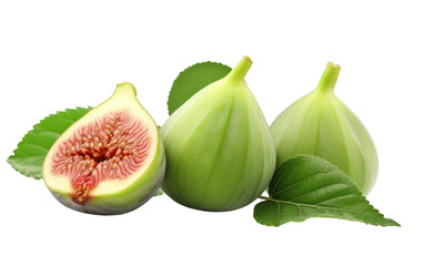 figs green color ripe and cut on white or PNG transparent background.