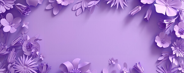 Elegant purple floral background with shadow effects and various types of flowers create a peaceful, decorative space for design purposes. Concept of International Women's Day.