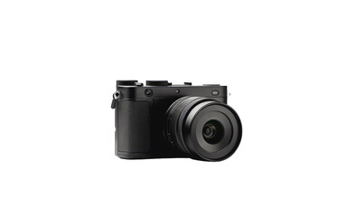 camera black color for photography in tour on white or PNG transparent background.