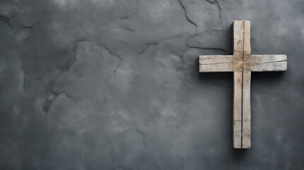 Wooden cross on concrete background. Wooden cross on dark background