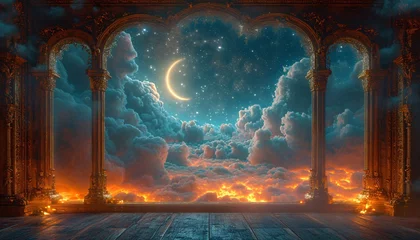 Foto auf Acrylglas Schokoladenbraun A Night Sky with a Full Moon and Stars Generative AI