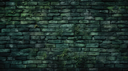 Brick wall background, forest green grunge texture or pattern for design. Generative ai