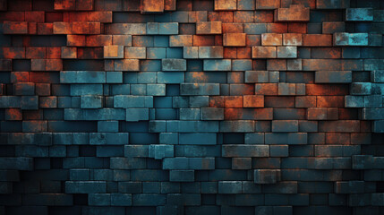 Fototapeta na wymiar Brick wall background, technology color grunge texture or pattern for design backdrop. Generative ai