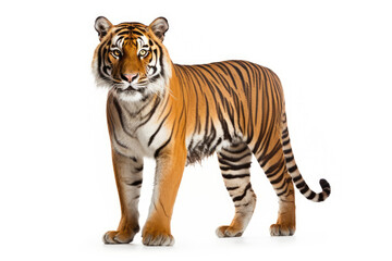 Obraz premium Brown black striped Tiger isolated white background