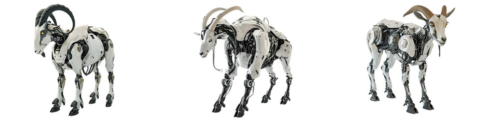 Collection of Robotic Goats, Advanced Biorobotics Concept Isolated on Transparent Background