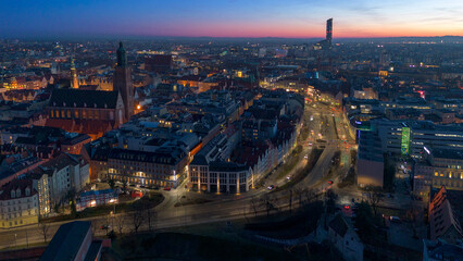 Fototapeta na wymiar Evening panorama of Wroclaw, Poland.