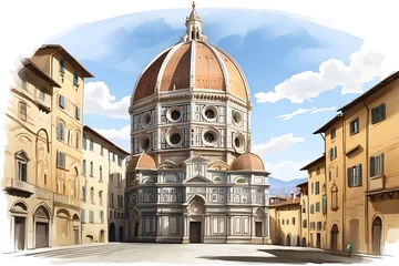 Cercles muraux Ponte Vecchio Front view of aesthetic Florence landscape illustration or cartoon