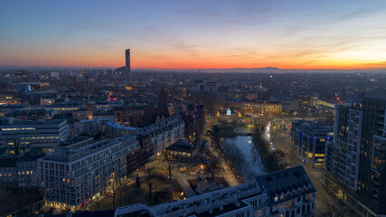 Evening panorama of Wroclaw, Poland. - 723757300