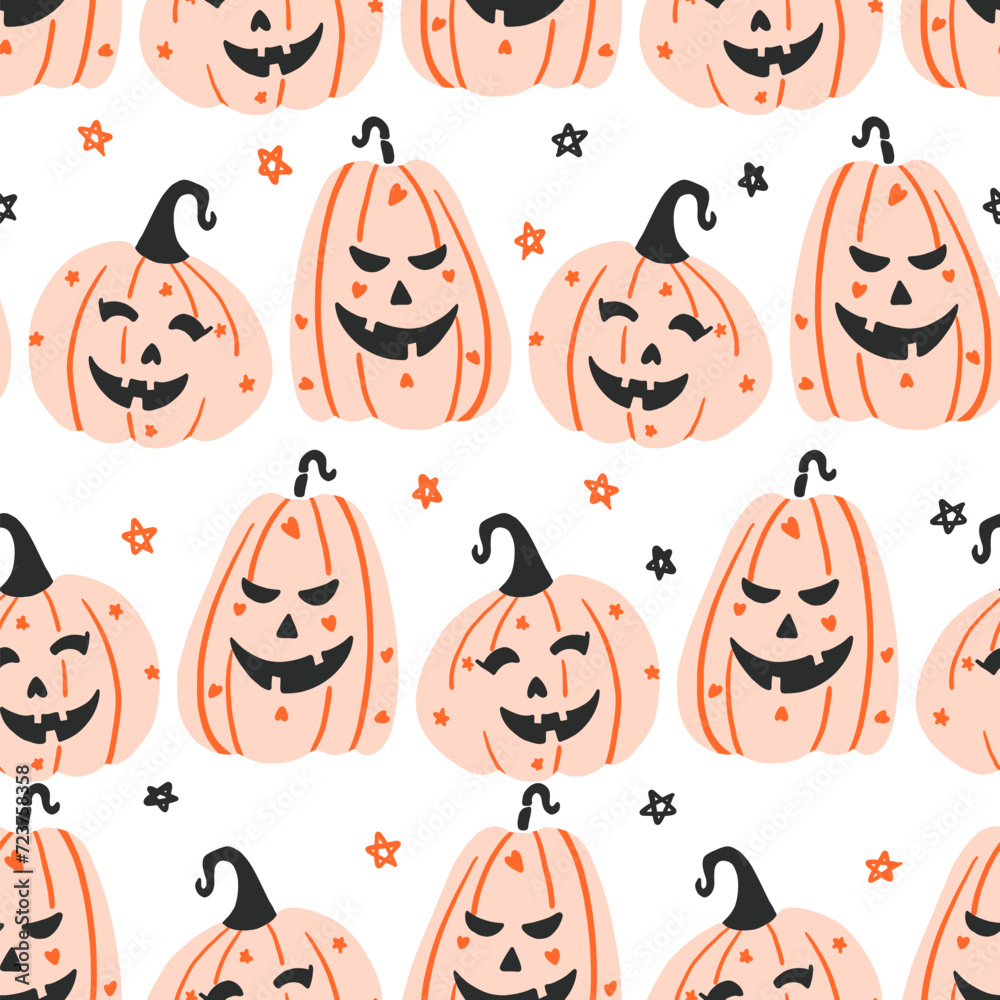 Wall mural Happy Halloween Jack o Lantern Vector Seamless Pattern