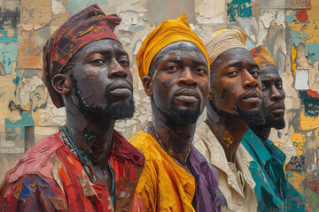 Naklejka premium African World Heritage Day, black men of Africa, celebrate honor to ancestors, culture identidy and history 