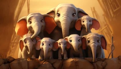 Foto op Aluminium Cartoon Elephant Family: A beautiful illustration of happy family of elephants © sandppictures