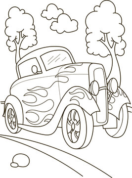 Coloring page outline of the cartoon big truck car. Colorful vector illustration, summer coloring book for kids.
