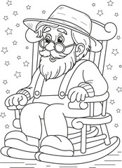Coloring page outline of the cartoon old man in a hat. Colorful vector illustration, summers coloring book for kids.