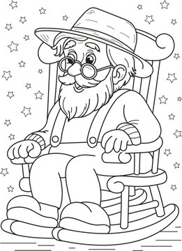 Coloring page outline of the cartoon old man in a hat. Colorful vector illustration, summers coloring book for kids.