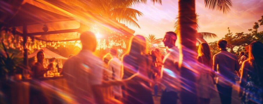 party people on tropical beach landscape summer vacation