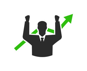 Businessman and growing arrow graphic design. Man in a suit and increasing profit rising arrow icon symbol